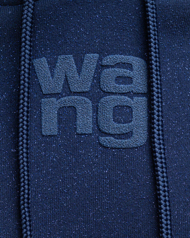 Alexander Wang - Blue Glitter Hoodie with Textured Logo