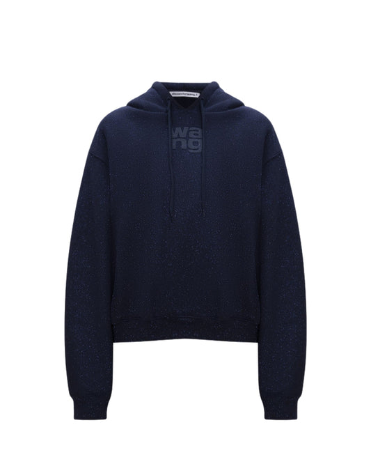 Alexander Wang - Blue Glitter Hoodie with Textured Logo