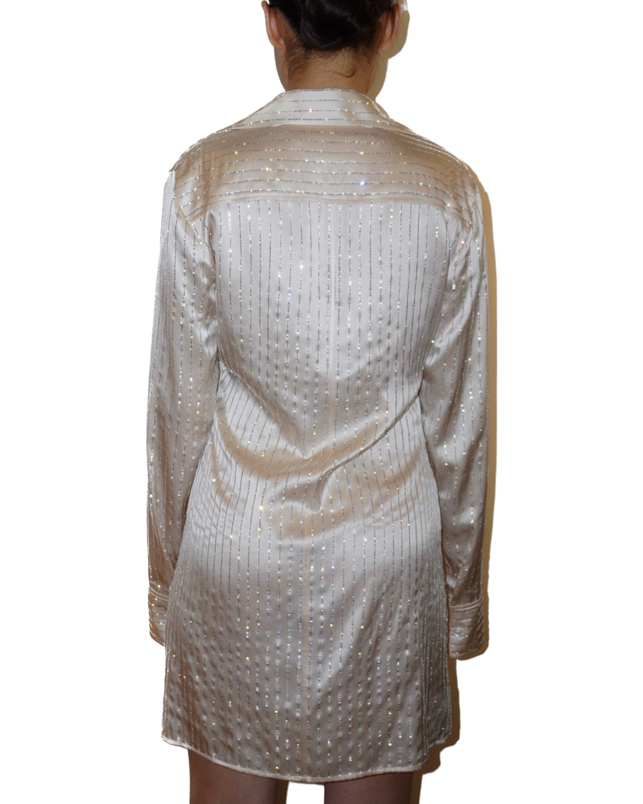 Alexander Wang Slim Fit Silk Crystal Stripe Shirt