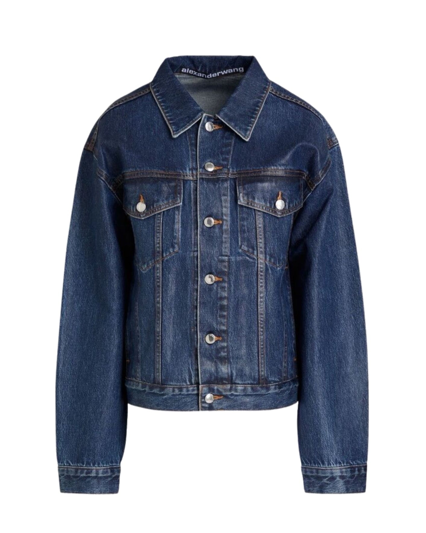 Alexander Wang Denim Trucker Coated Jacket Embossed Puff Logo