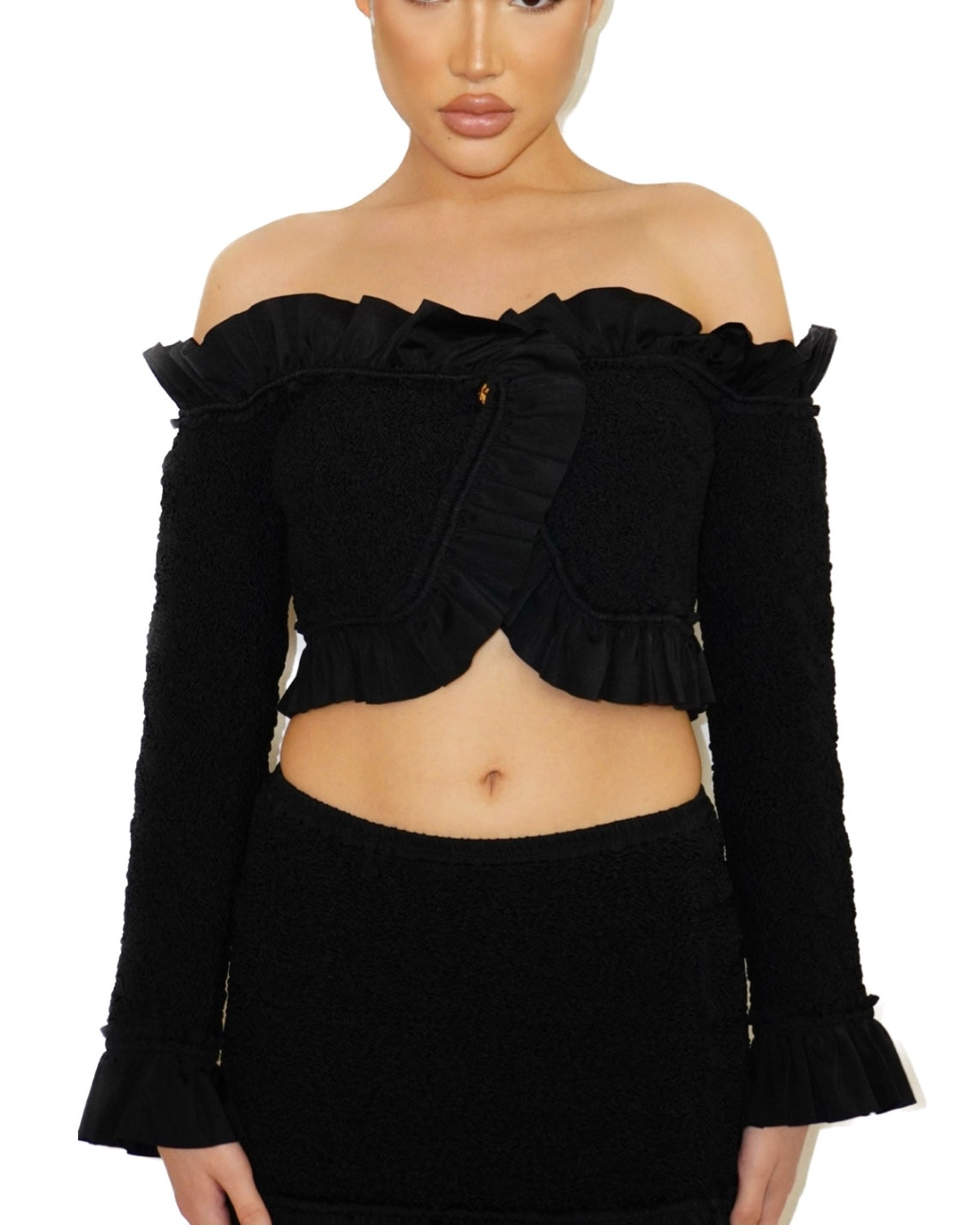 Alexander Wang Smocked Off the Shoulder Cardigan