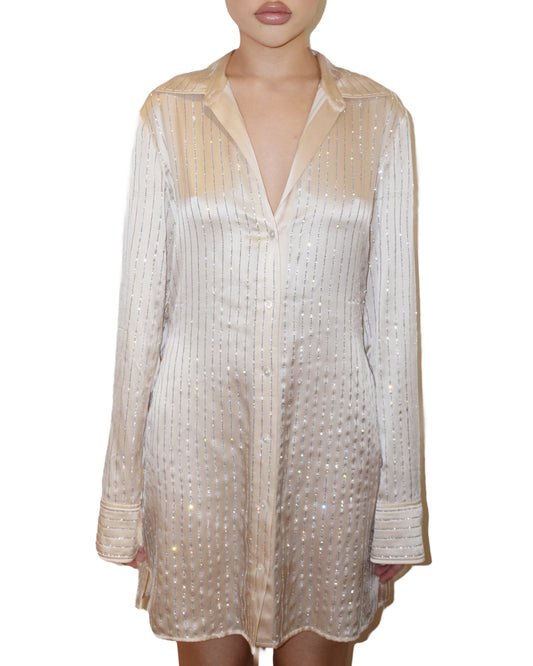 Alexander Wang Slim Fit Silk Crystal Stripe Shirt