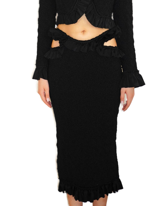 Alexander Wang Smocked Ruffle Long Skirt with Cutout