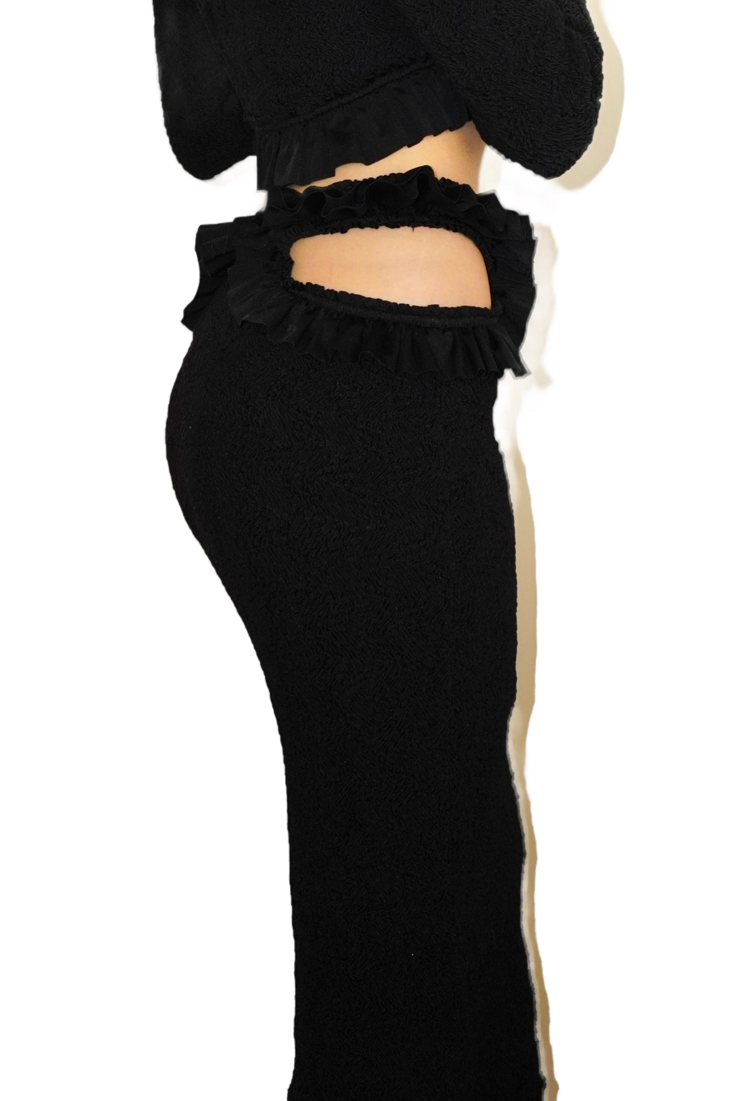 Alexander Wang Smocked Ruffle Long Skirt with Cutout